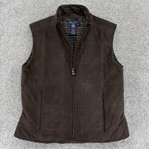 Faconnable Albert Goldberg Goatskin Suede Quilted Vest Womens M Brown Zip Front